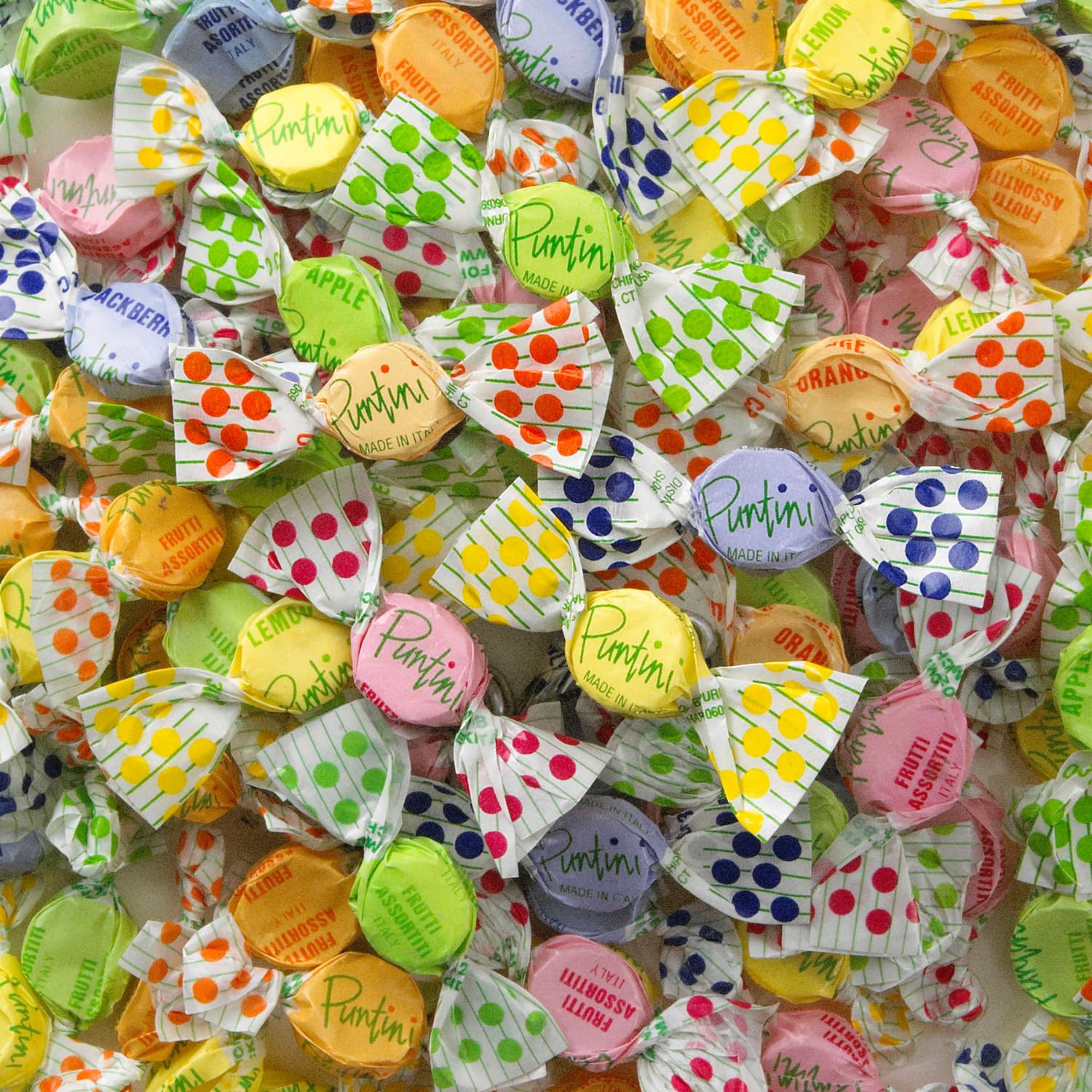 Assorted Puntini flavors arranged as a party or travel snack.