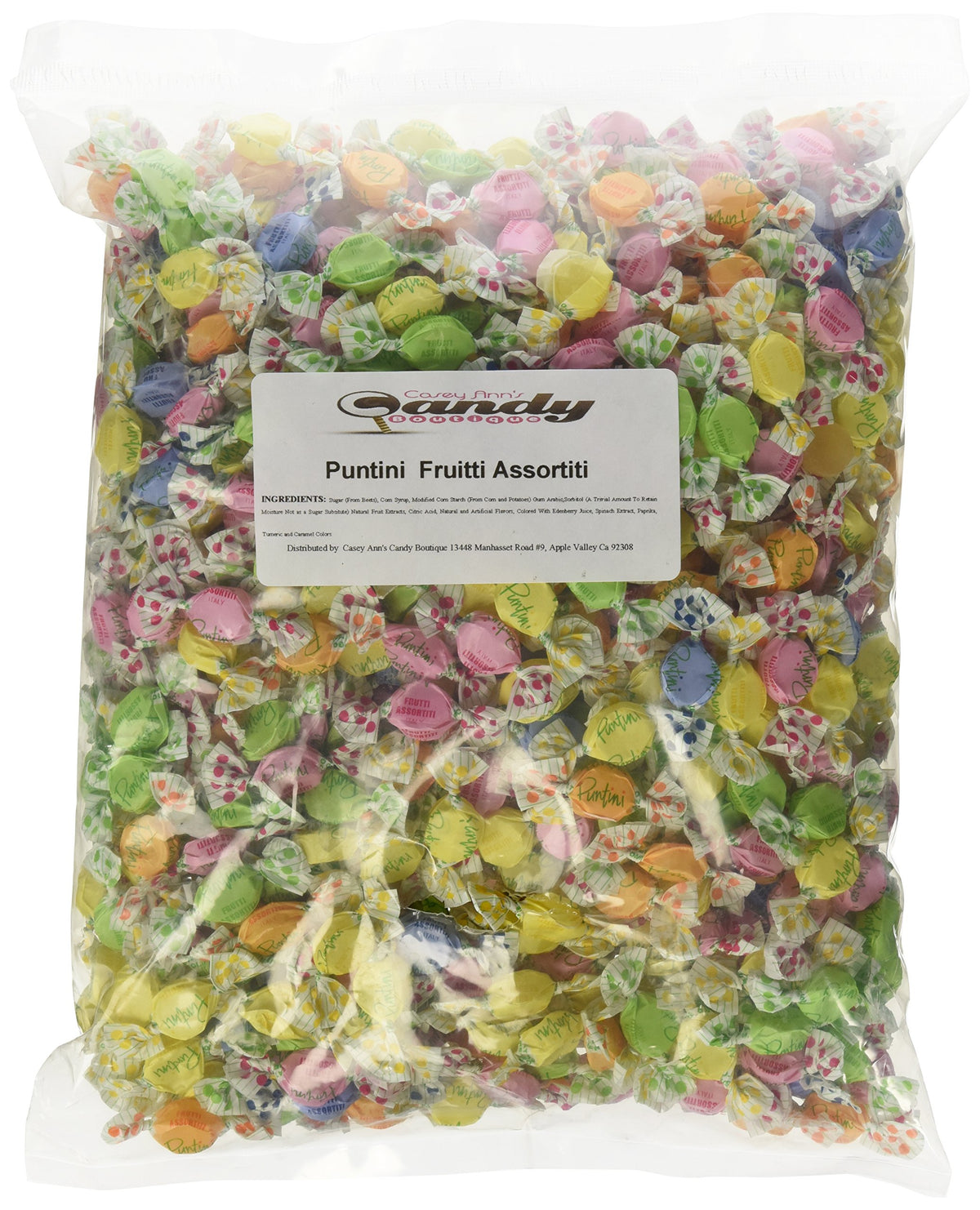 Chipurnoi Puntini Italian Jujubes Frutti Assortiti 2lb bag shown, colorful snacks for on-the-go enjoyment.