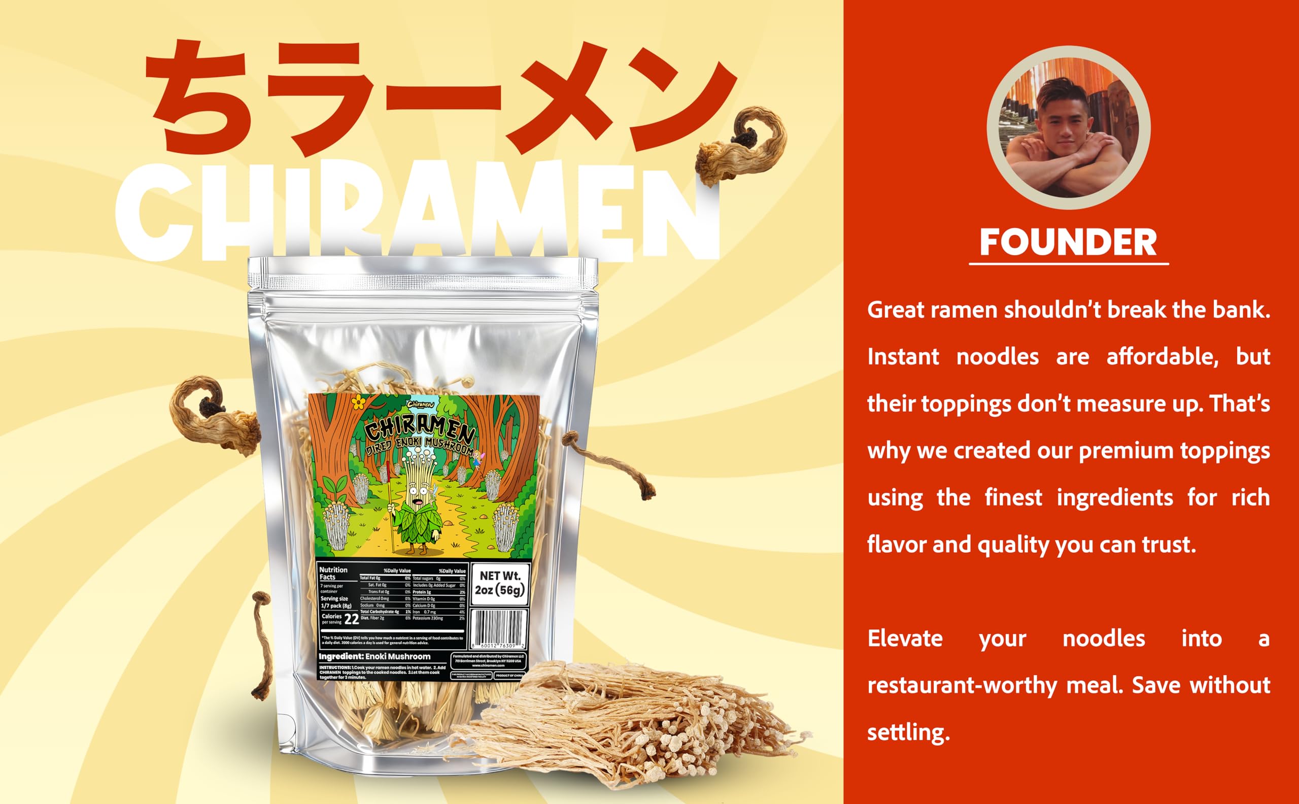 Chiramen Enoki mushrooms absorbing broth for rich flavor