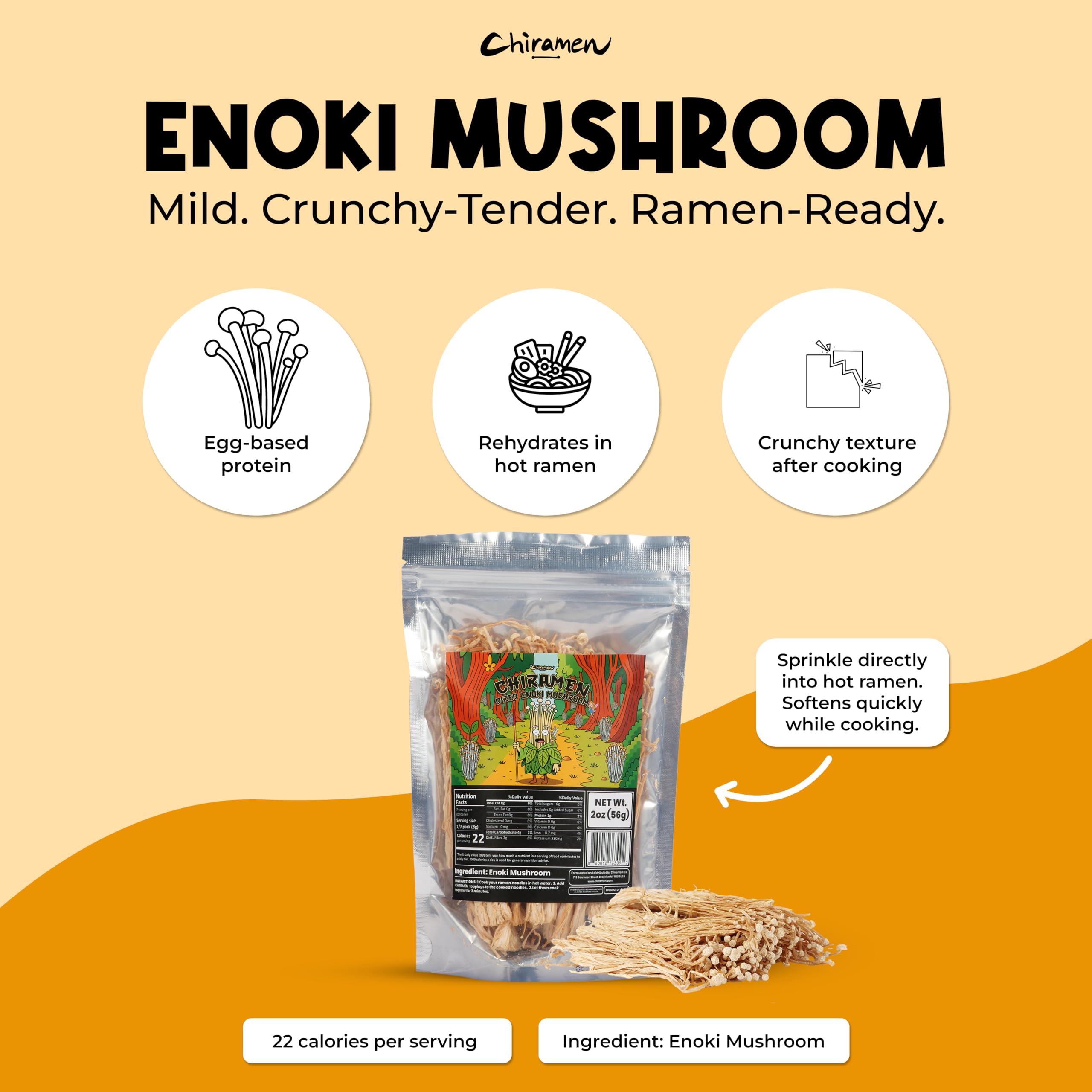 Chiramen Enoki topping in ramen bowl enhancing flavor