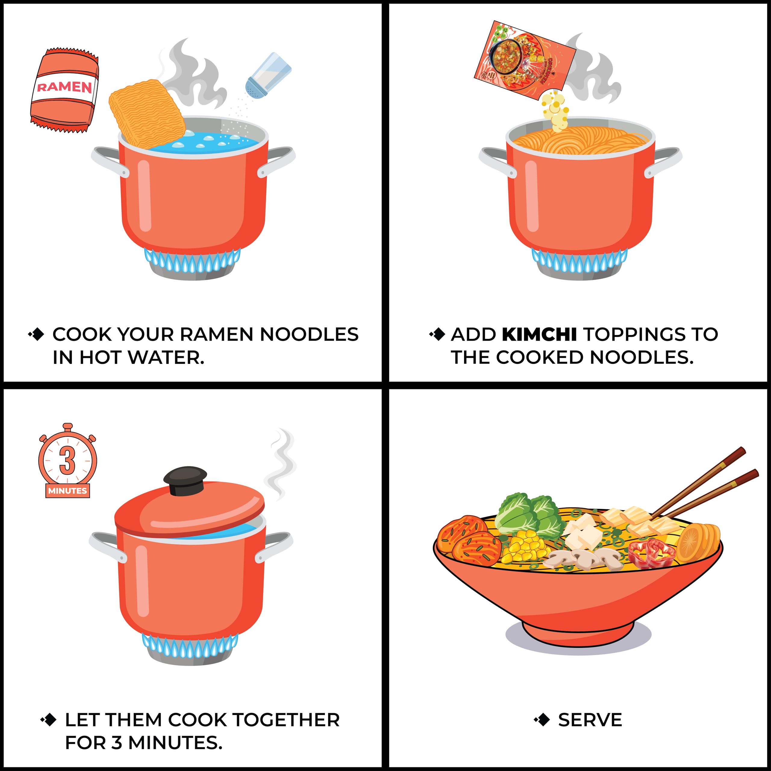 Chiramen Kimchi Veggie Mix cabbage and chives brighten soups.