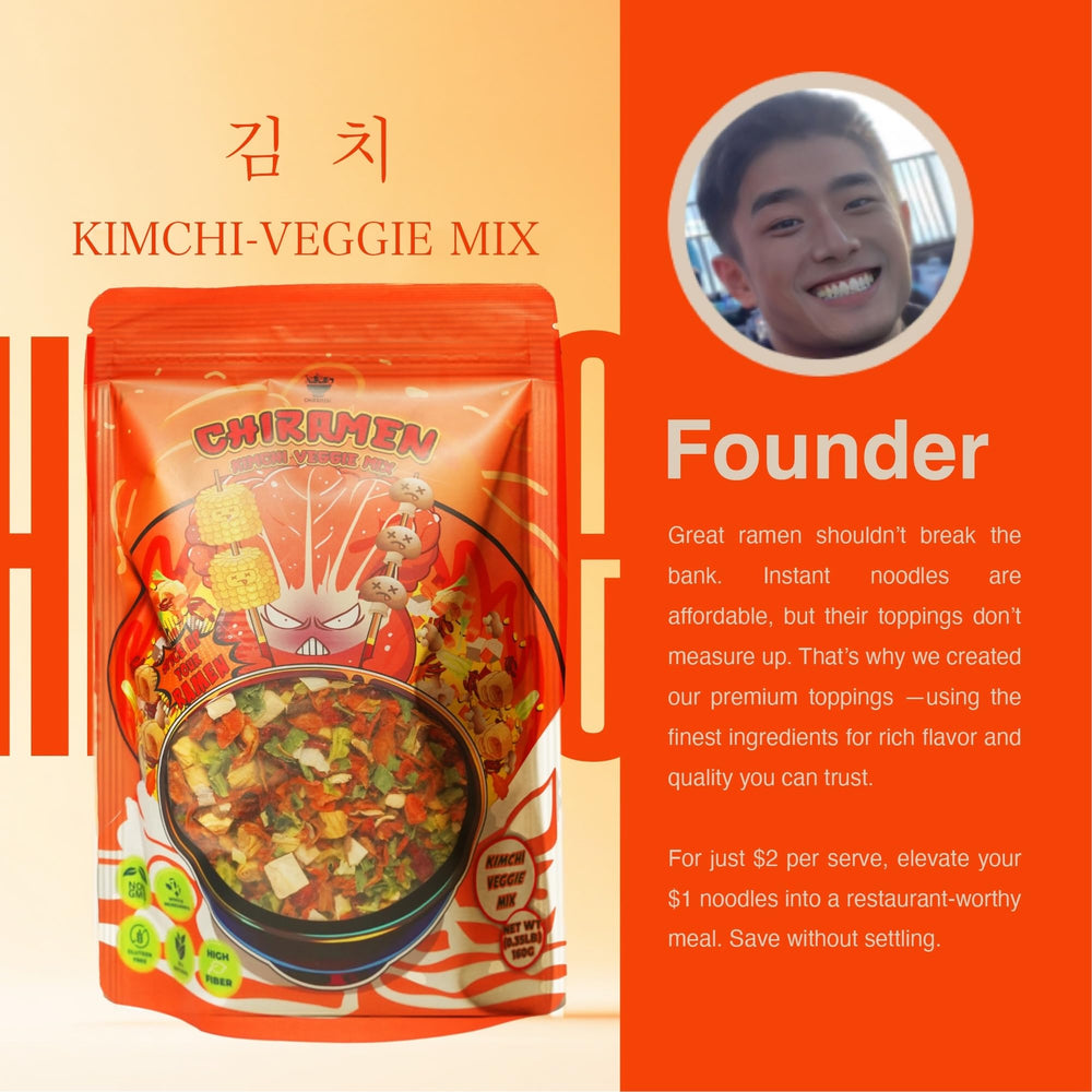 Chiramen Kimchi Veggie Mix tofu skin introduces protein and zest.