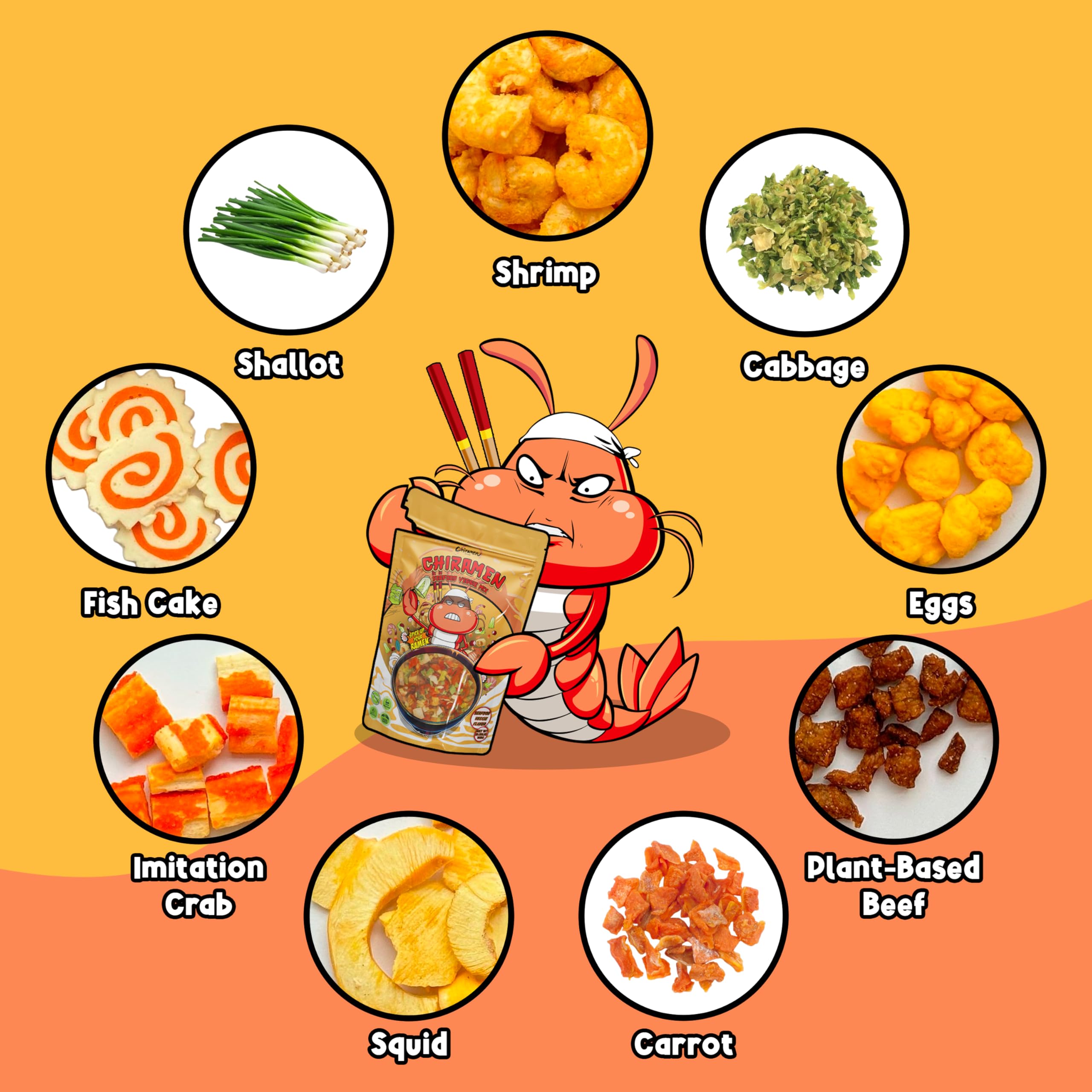 Chiramen imitation crab topping boosts flavor and visual appeal in cup noodles