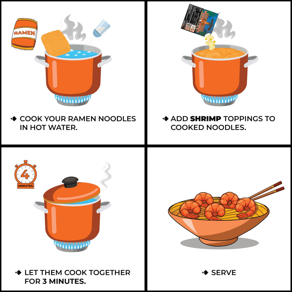 Chiramen Shrimp Toppings added to a ramen bowl boosts protein and flavor.
