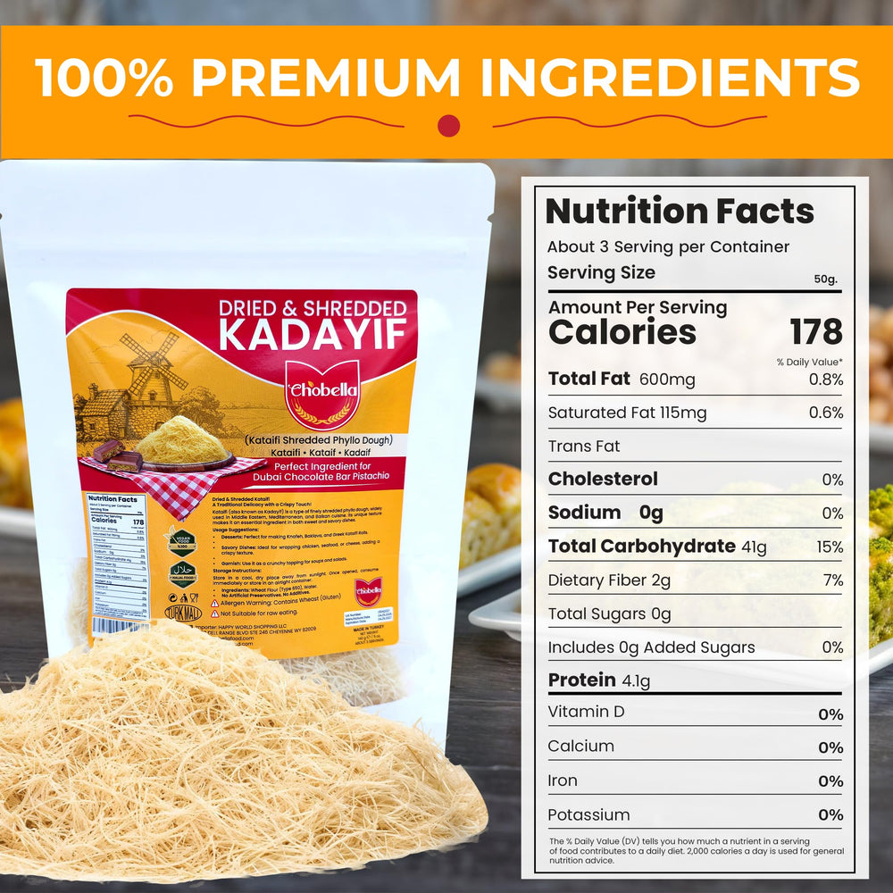 Chobella authentic kataifi dough pack showing premium shredded filo