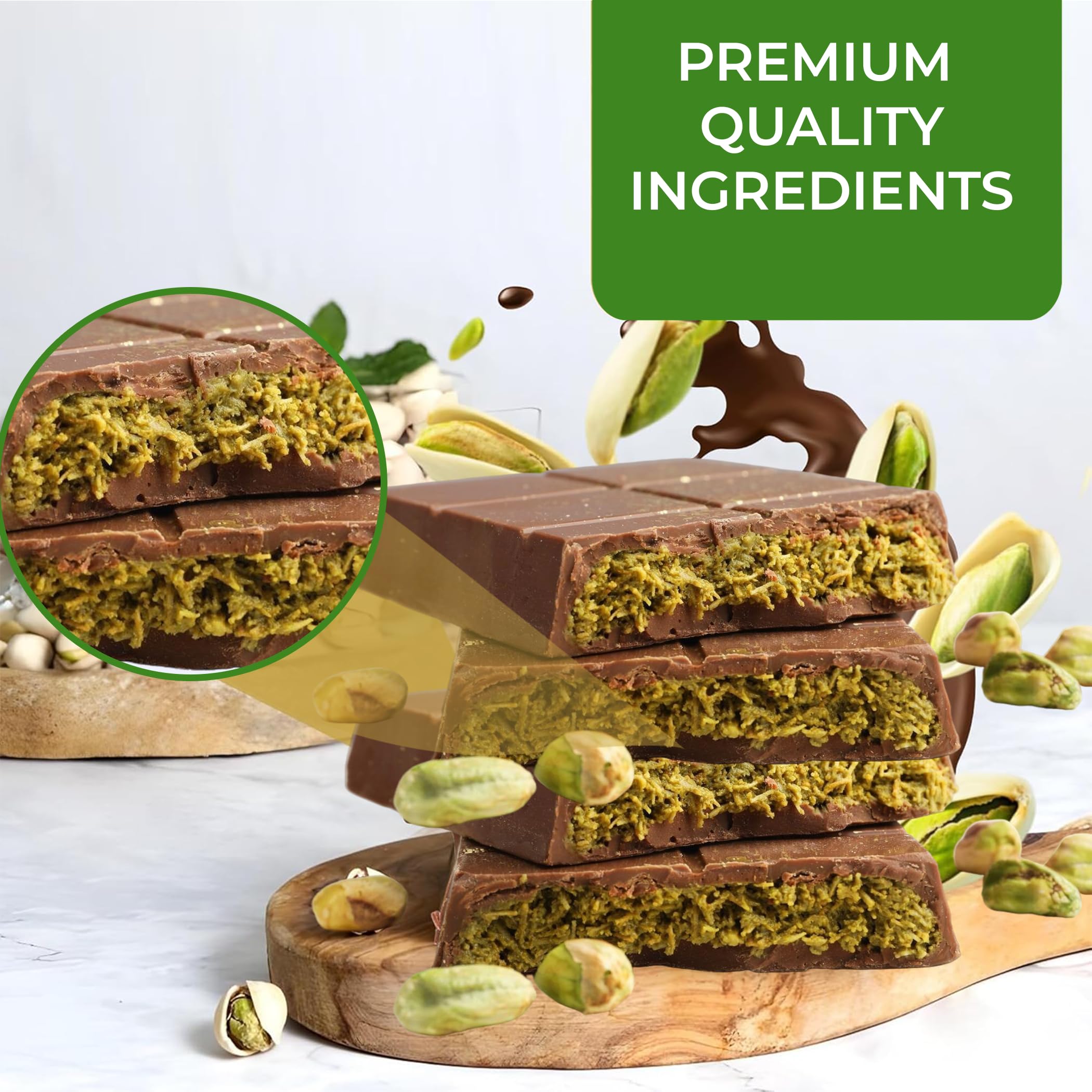 Chobella Dubai Chocolate Bar texture close-up with crisp kataifi