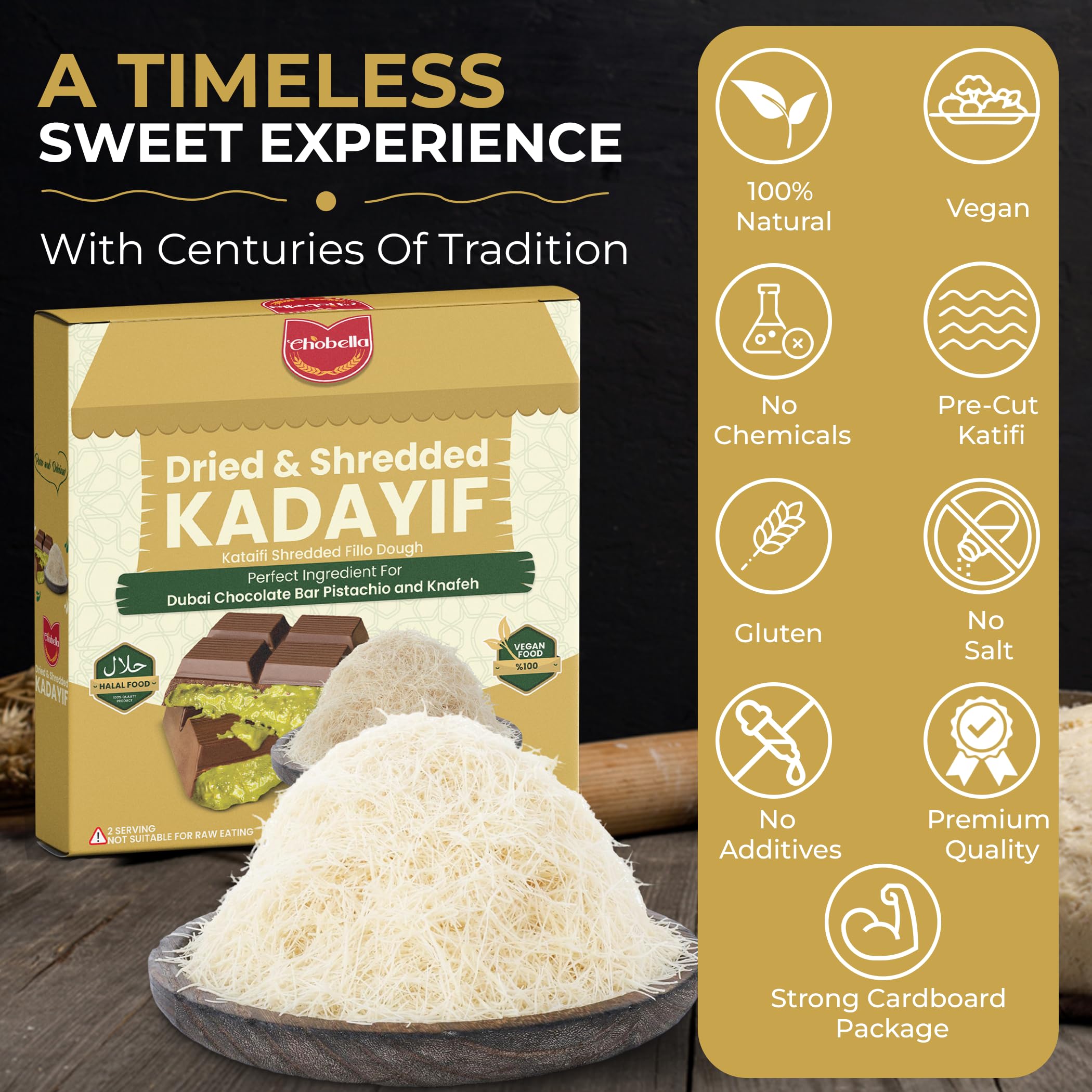 Chobella Dubai pistachio bar kit with kataifi for texture and crunch