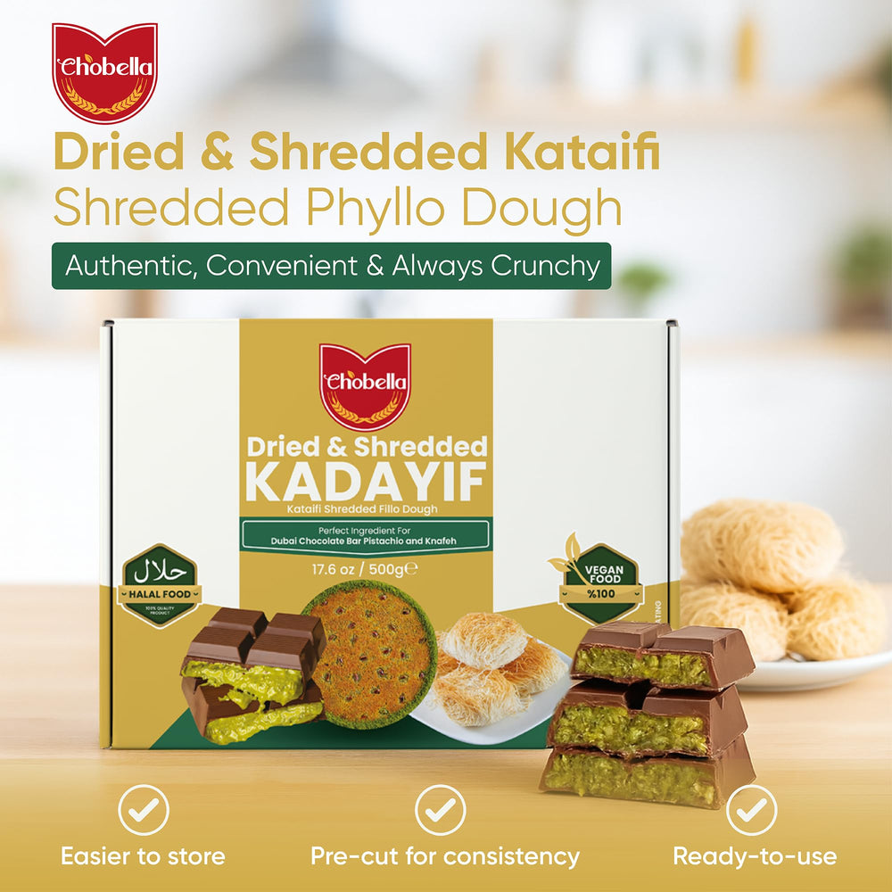 Chobella Kataifi crisp, ultra-thin strands for light pastries.
