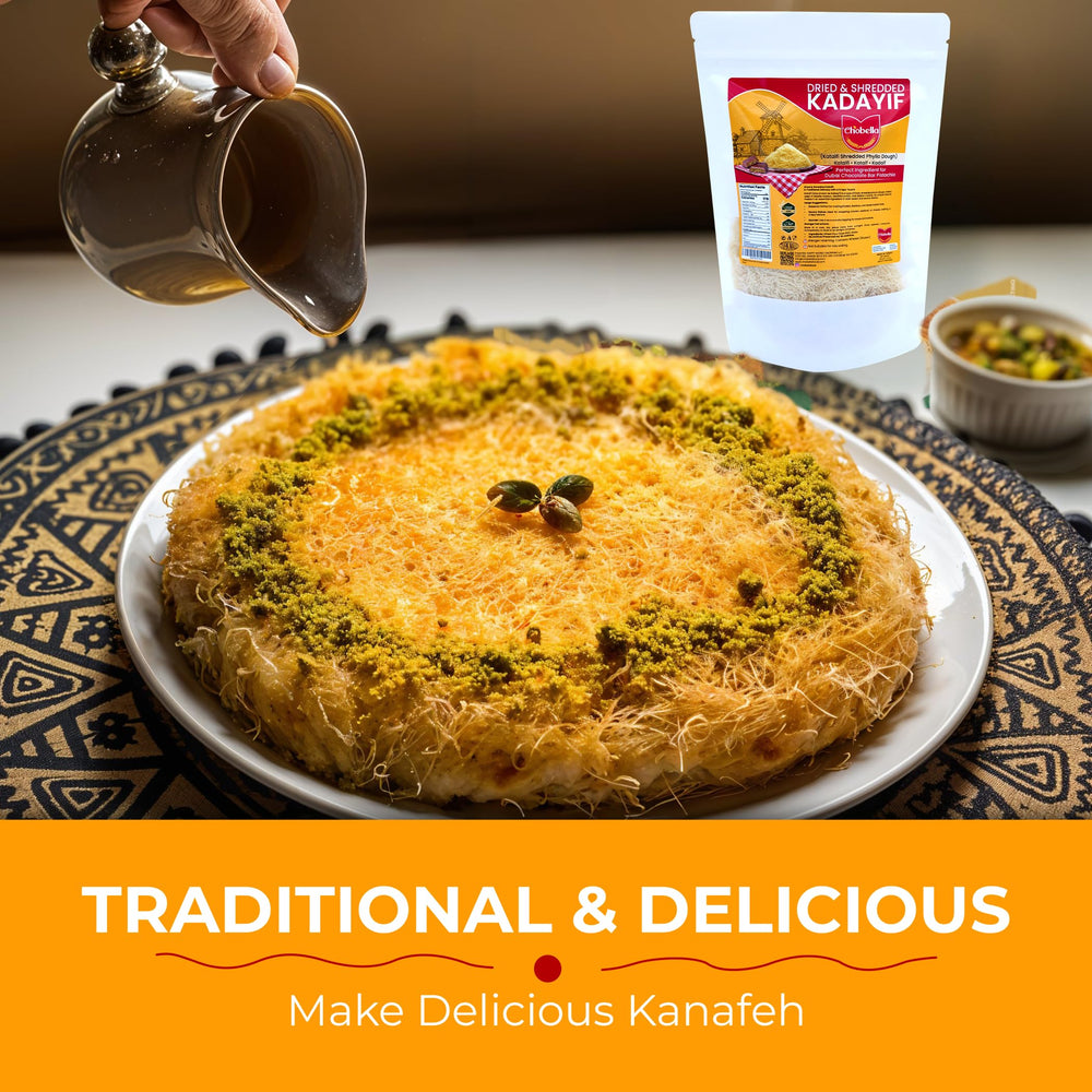 Chobella kataifi dough shredded with pistachio filling concept