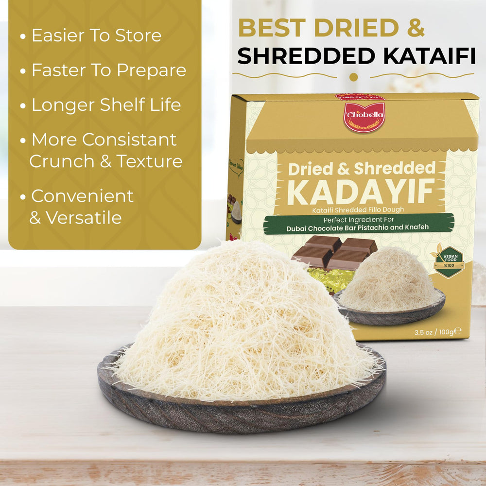 Chobella kataifi dough stays pliable before baking for easy pastry assembly