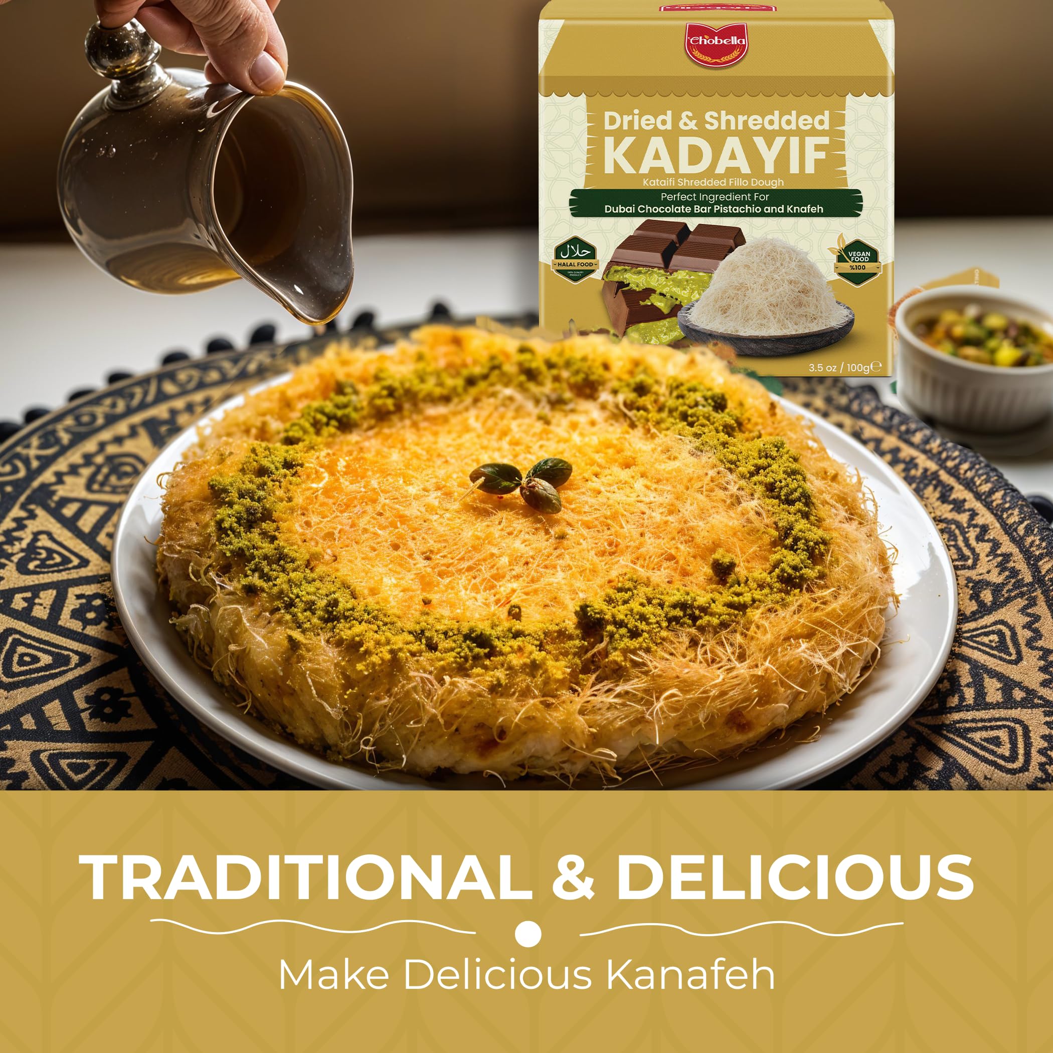 Chobella kataifi dough ideal for knafeh desserts and pastry showpieces