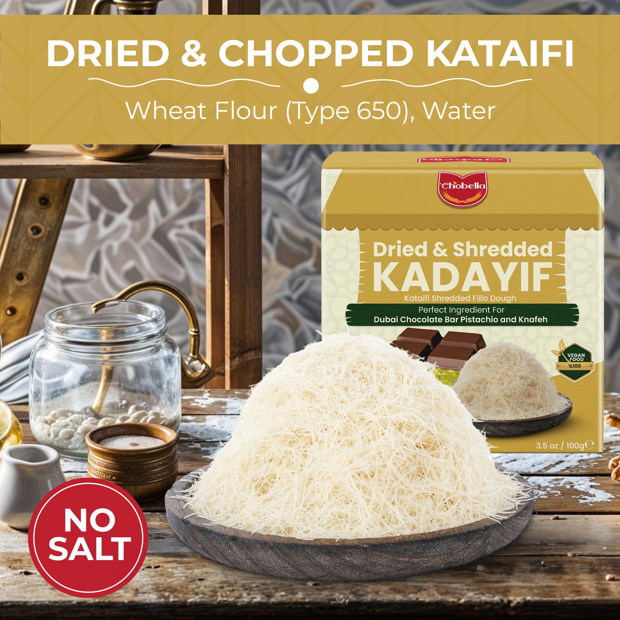 Chobella kataifi dough for kunafa layers enabling airy textures