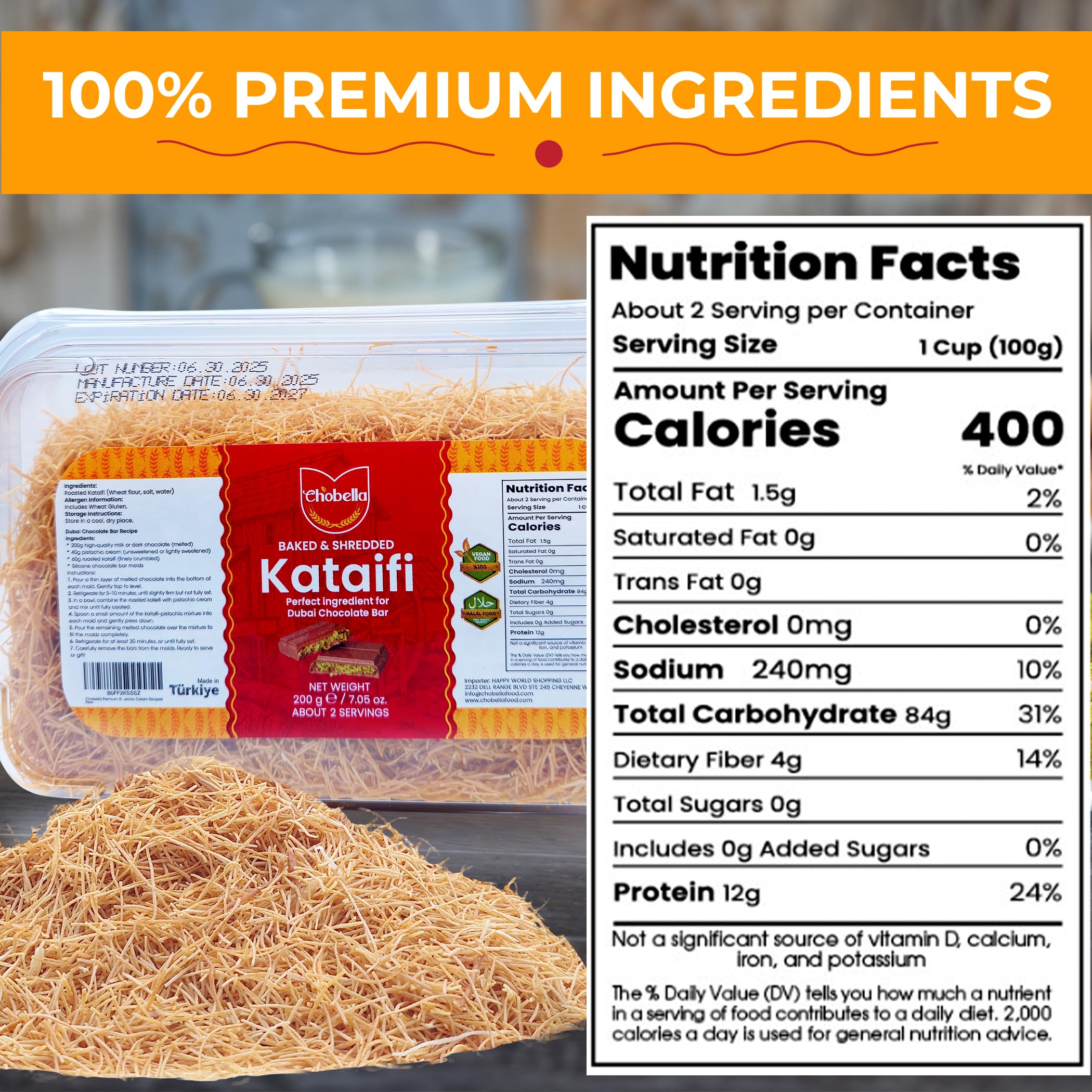 Shredded fillo dough texture perfect for kunafa, knafeh and pistachio fillings.