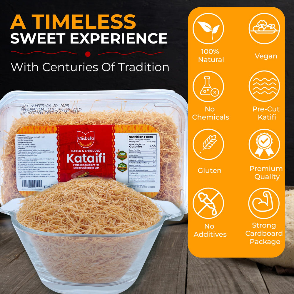 Natural additive-free kataifi with no preservatives for versatile recipes.
