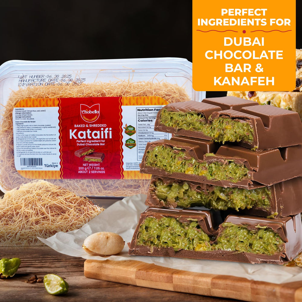 Chobella vegan-friendly kataifi pastry with natural ingredients for Dubai chocolate kits.