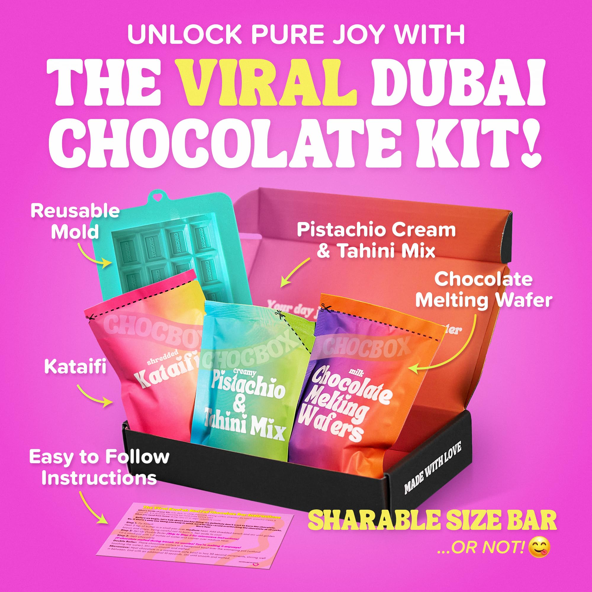 Chocbox Dubai Milk Chocolate Bar Kit wafers ready to melt for smooth coating