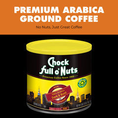 Chock Full o' Nuts Dark Bold brewed coffee in cup, captures smooth aroma and deep flavor.
