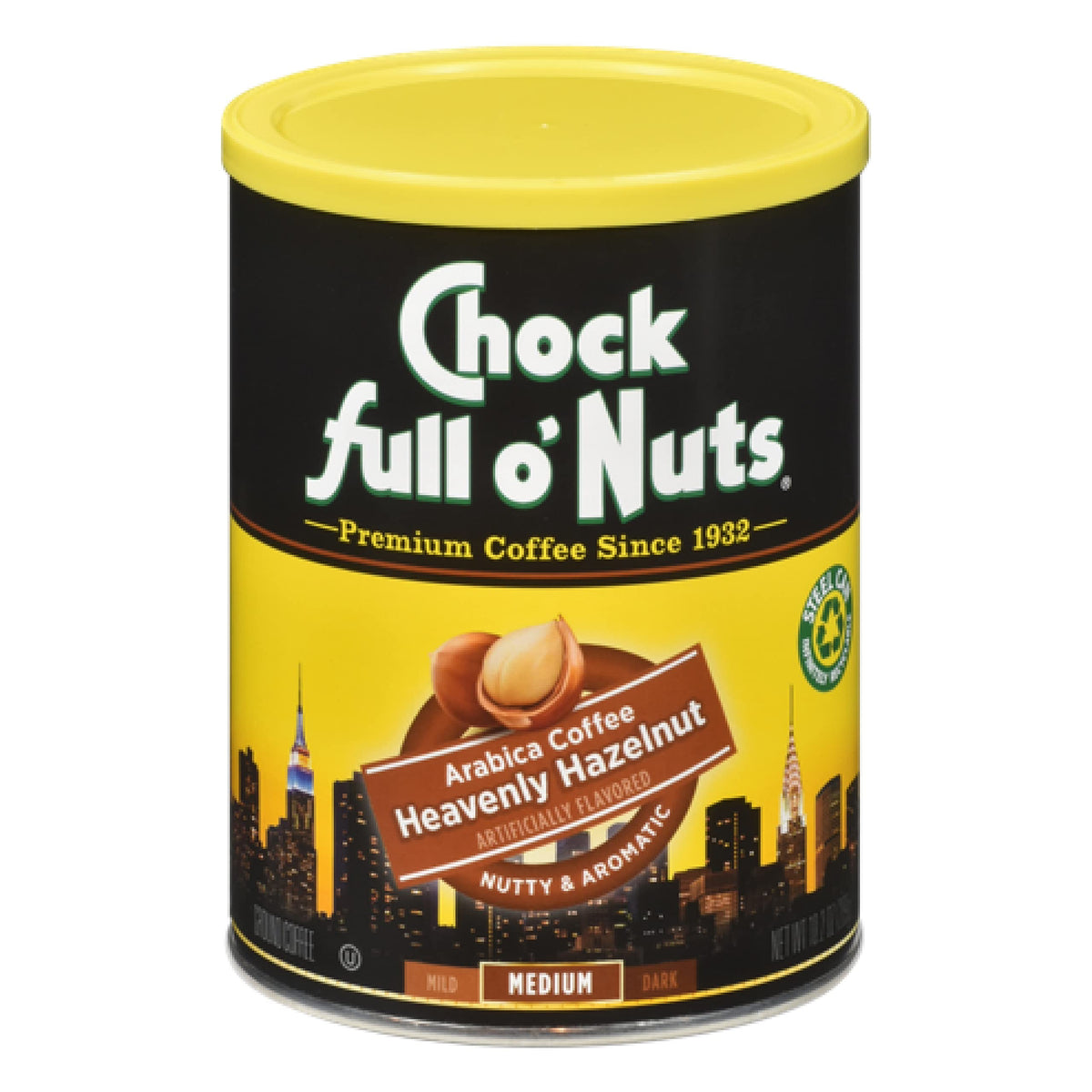 Chock Full o’ Nuts Heavenly Hazelnut beans offer rich aroma and a smooth everyday cup.
