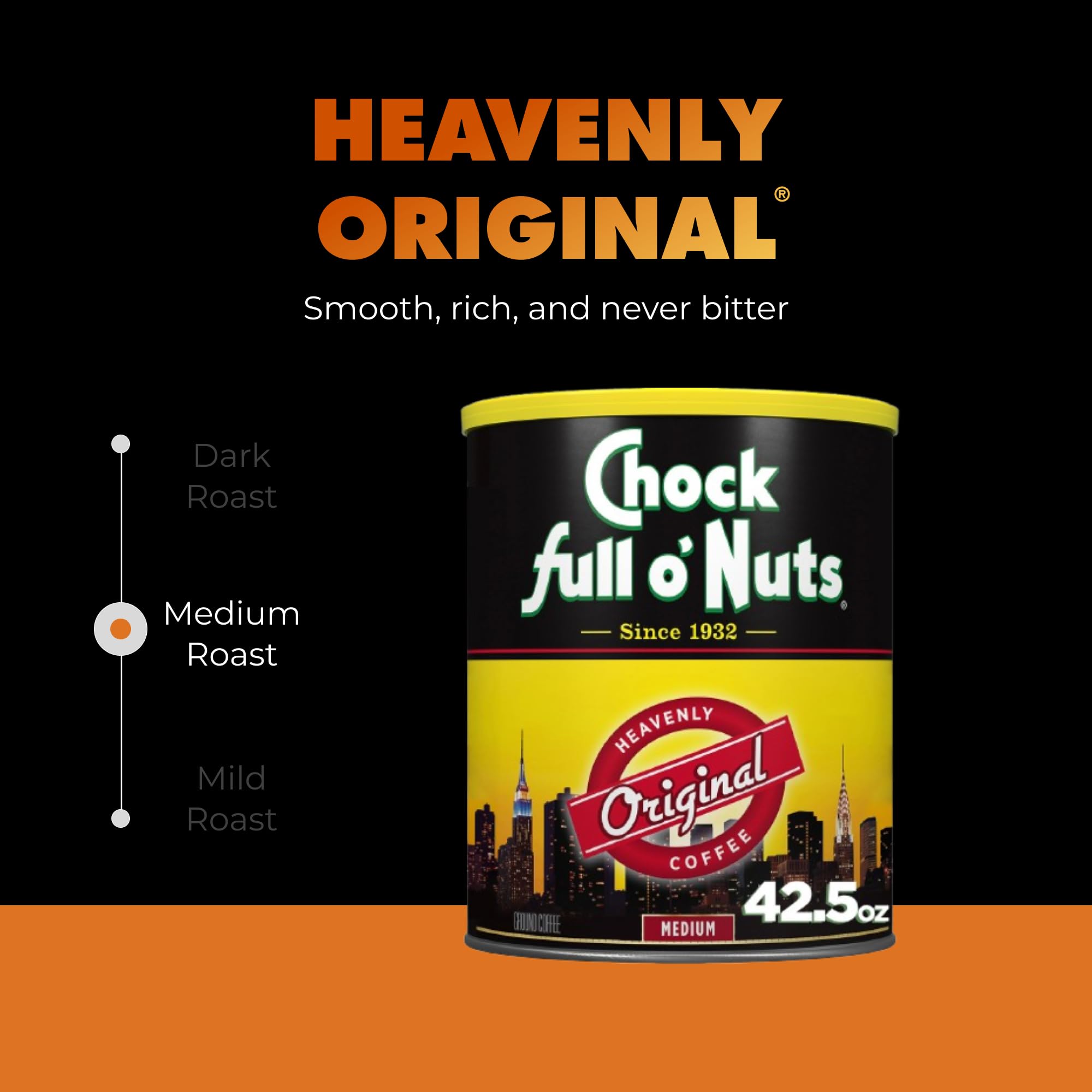 Chock Full o'Nuts Heavenly Original aroma steam rising from a cup