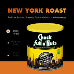 Chock-full-o-nuts New York Roast ground coffee ready for versatile brews