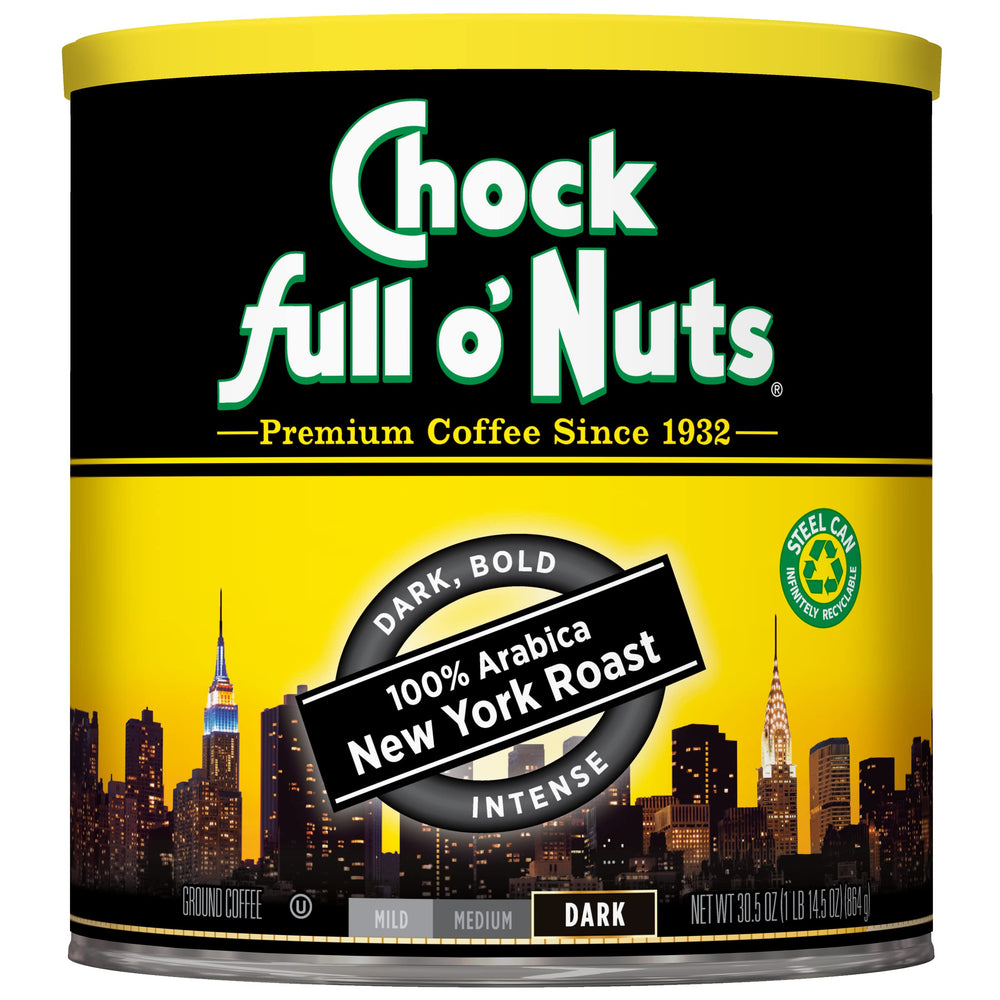 Chock-full-o-nuts New York Roast steel can preserves freshness and protects flavor