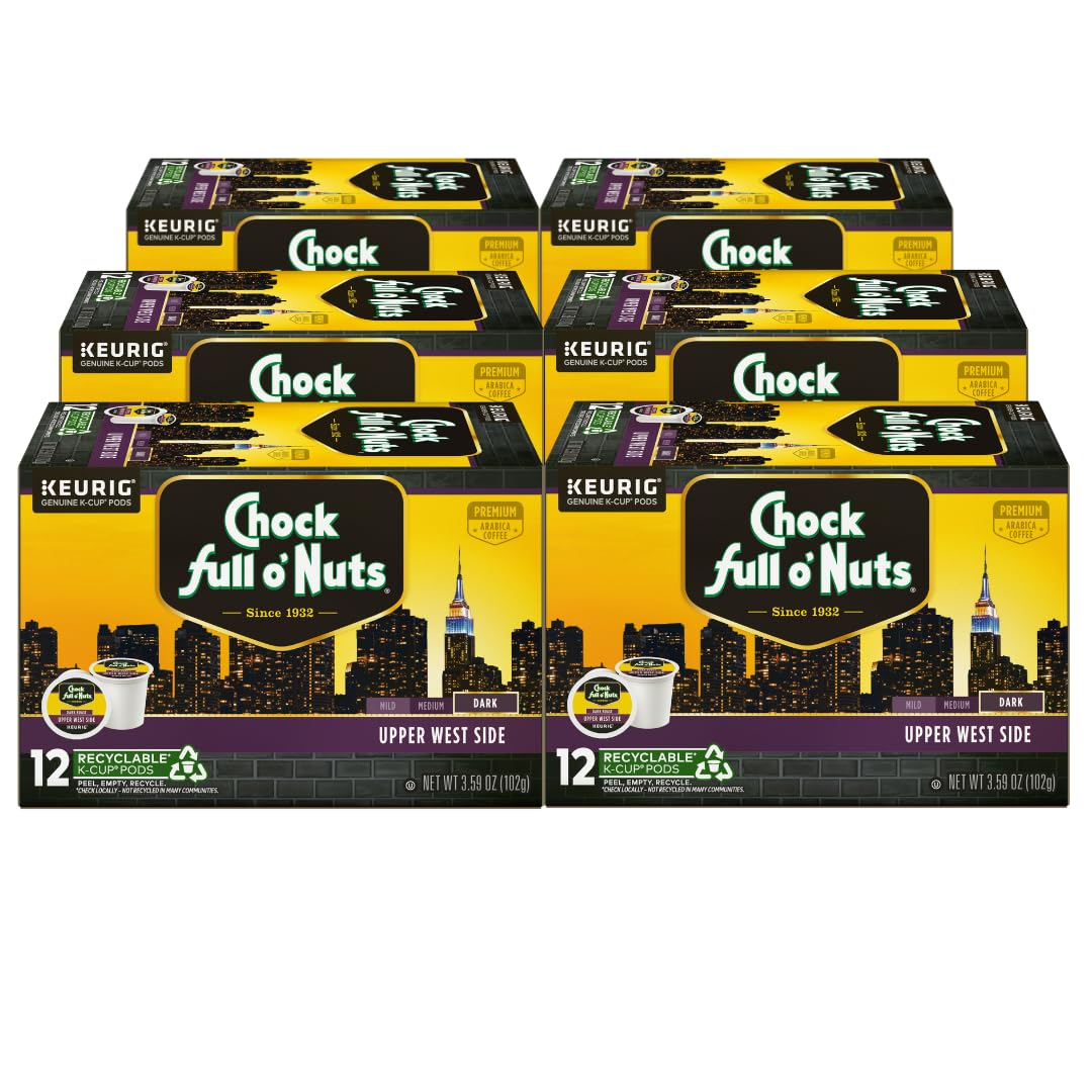 Chock Full o' Nuts Upper West Side K-Cup packaging for quick morning coffee.