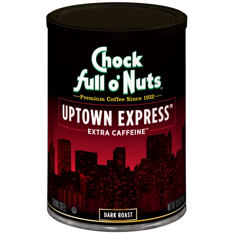 Chock Full o'Nuts Uptown Express can front view highlighting premium dark roast aroma.