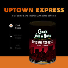 Chock Full o'Nuts Uptown Express steam rising from mug for pour-over rituals.