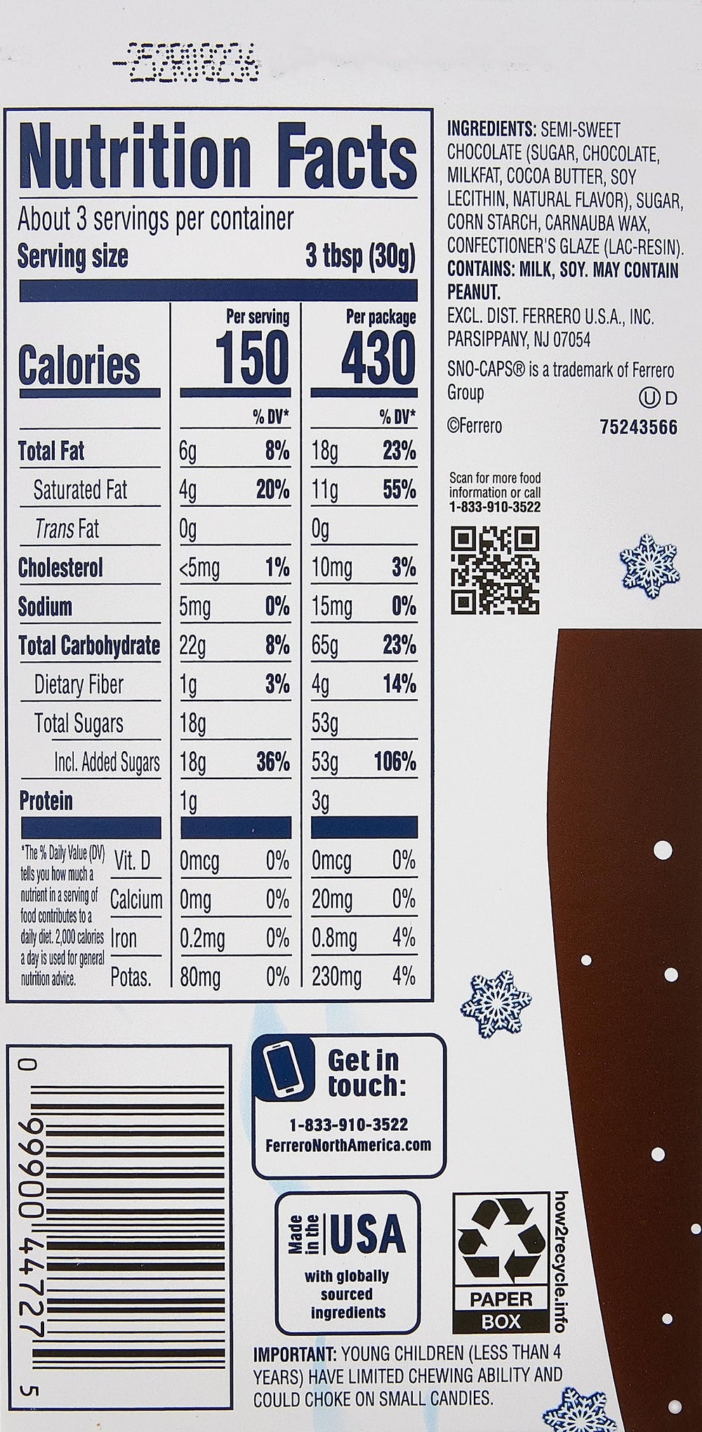 Open package of Chocola BB Snow Caps, beads ready to sprinkle.