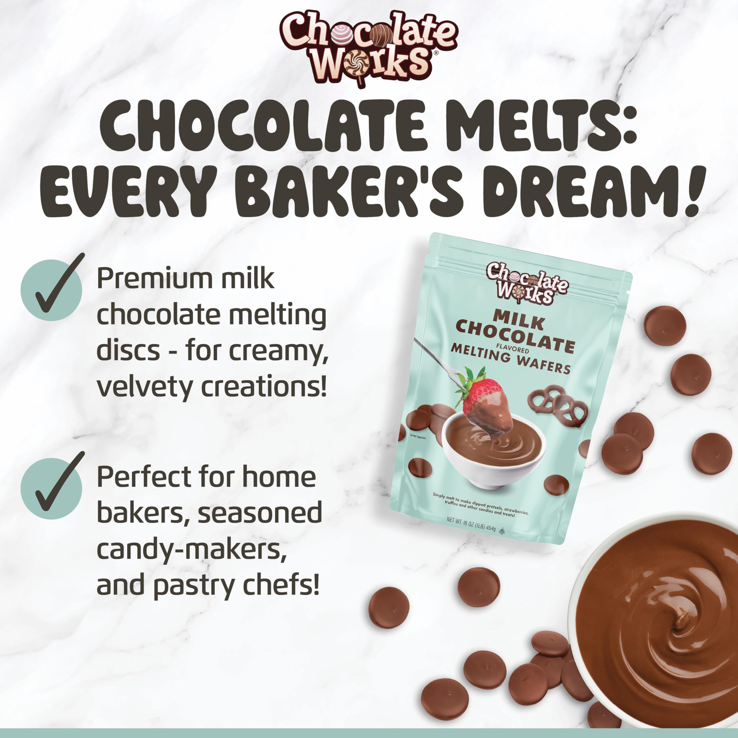 Chocolate Works Milk Melting Chocolate Disc in a mold for chocolate bars