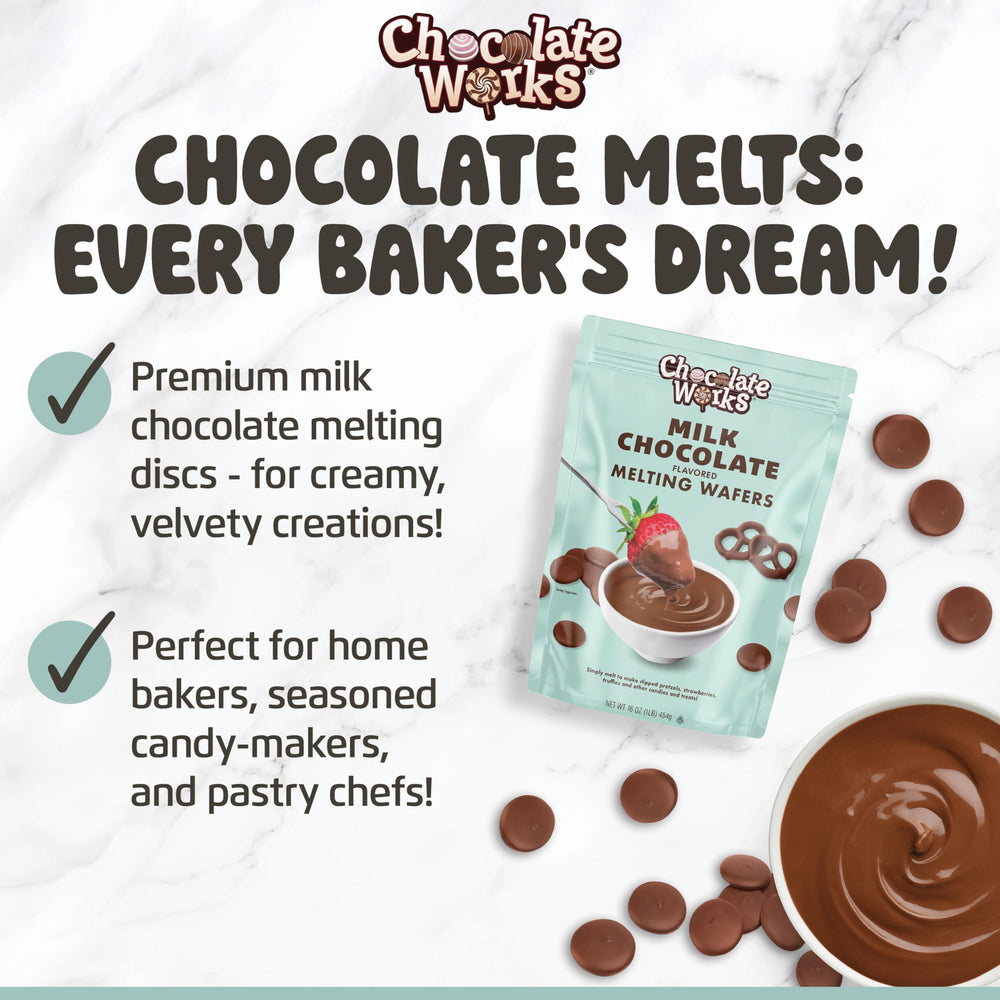 Chocolate Works Milk Melting Chocolate Disc in a mold for chocolate bars
