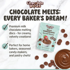 Chocolate Works Milk Melting Chocolate Disc in a mold for chocolate bars