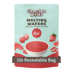 Chocolate Works red melting chocolate wafers pack ready for dipping and decorating