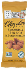 Chocolove almonds-sea-salt-dark-chocolate-bar close-up shows crunchy almond pieces for a satisfying bite.