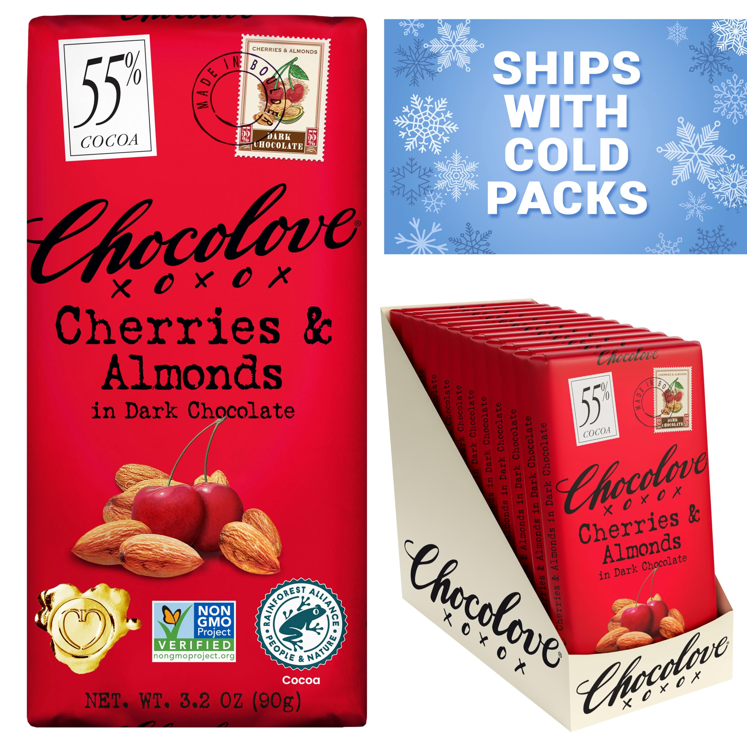 Chocolove Cherry and Almonds bar served as a quick dessert bite