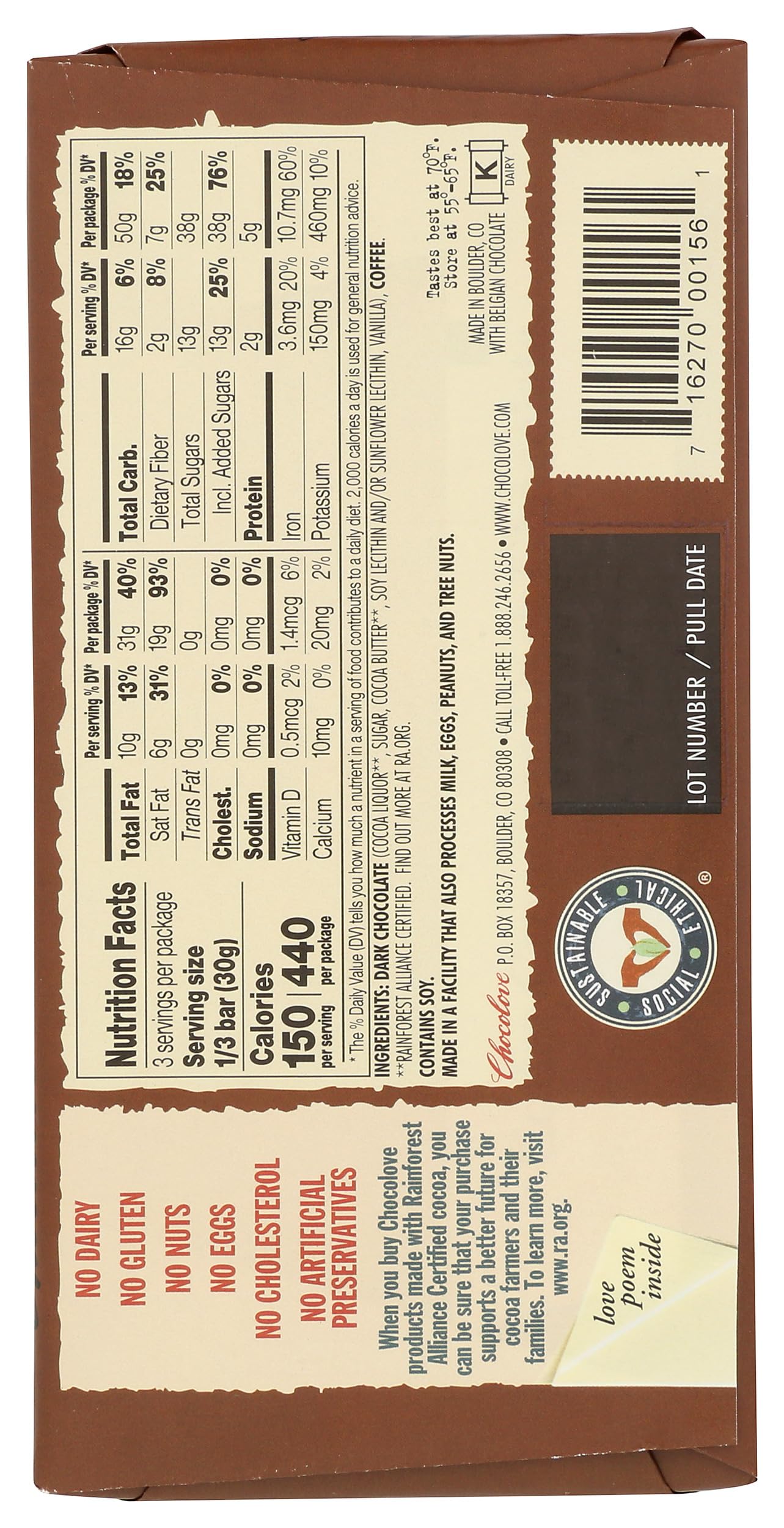 Chocolove coffee bean crunch close-up emphasizes crunchy texture and aroma release