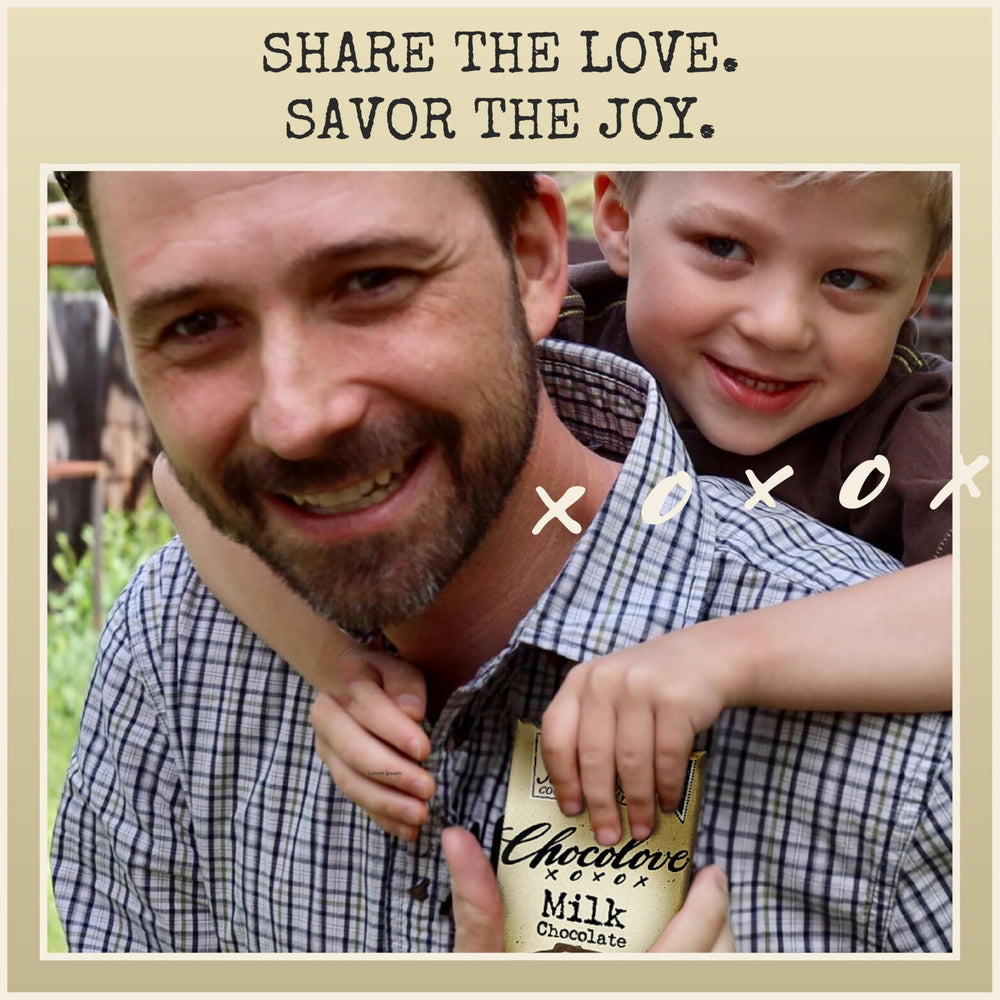 Chocolove creamy milk chocolate bar sharing moments with friends and family.