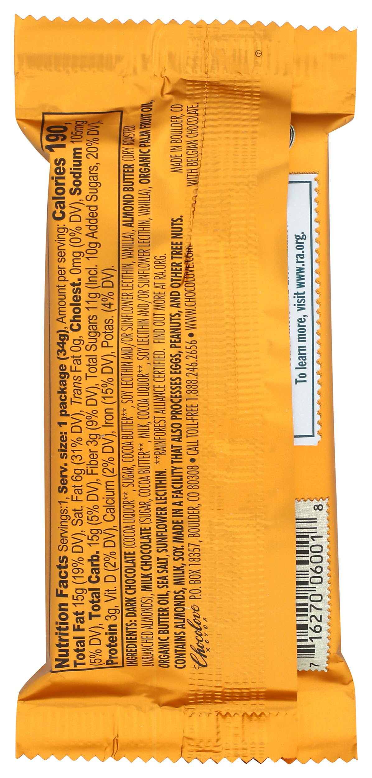 Chocolove dark chocolate almond butter cups piece break reveals rich texture for tasting