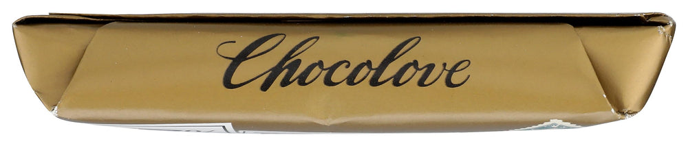 Chocolove extra cocoa butter finish closeup suggests smooth, balanced aftertaste.