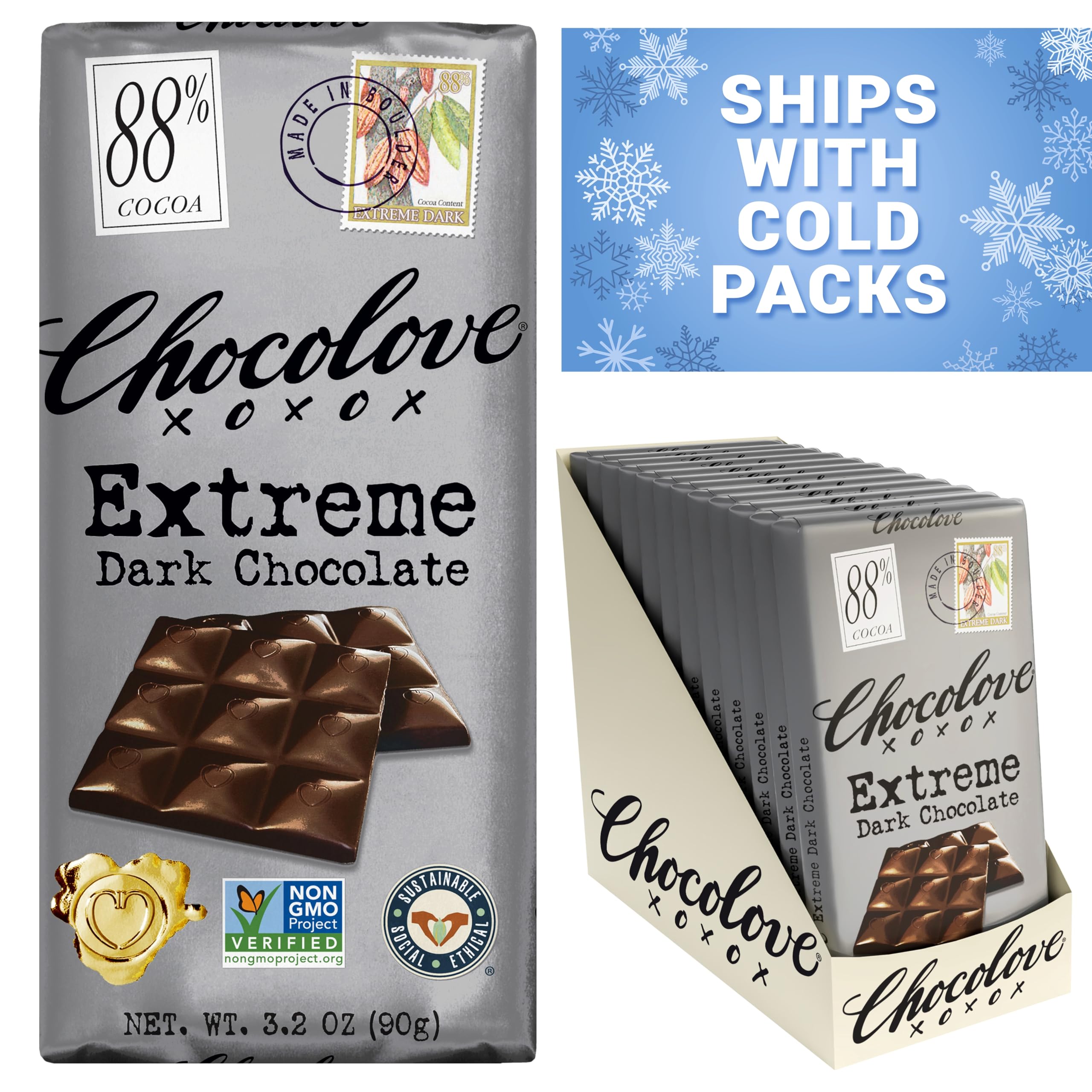 Chocolove 88% bar paired with coffee for bold flavor moments.
