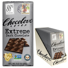Chocolove Extreme Dark 88% bar close-up highlighting deep cacao notes for mindful tasting.
