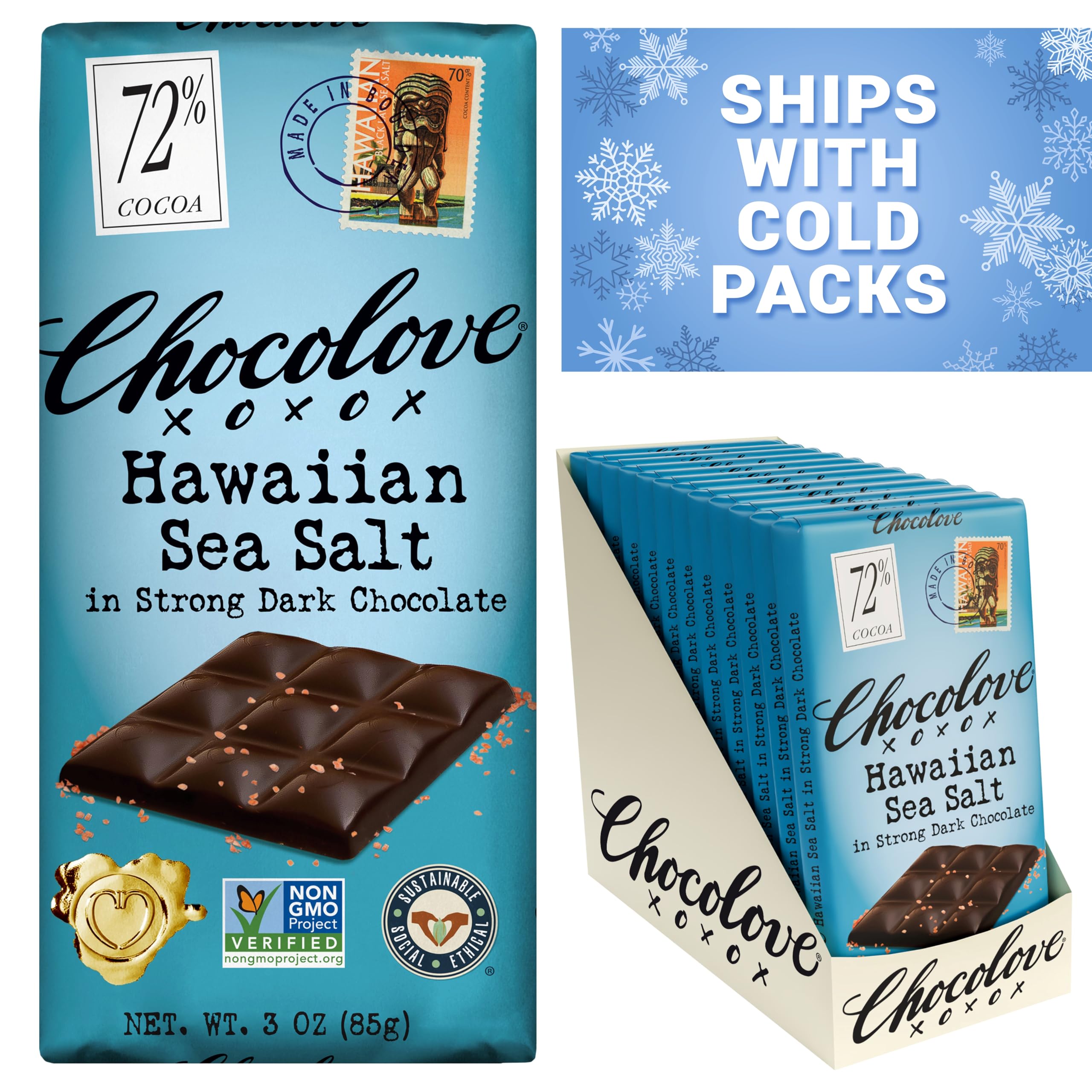 Chocolove Hawaiian Sea Salt bar served with fruit pairing concept.