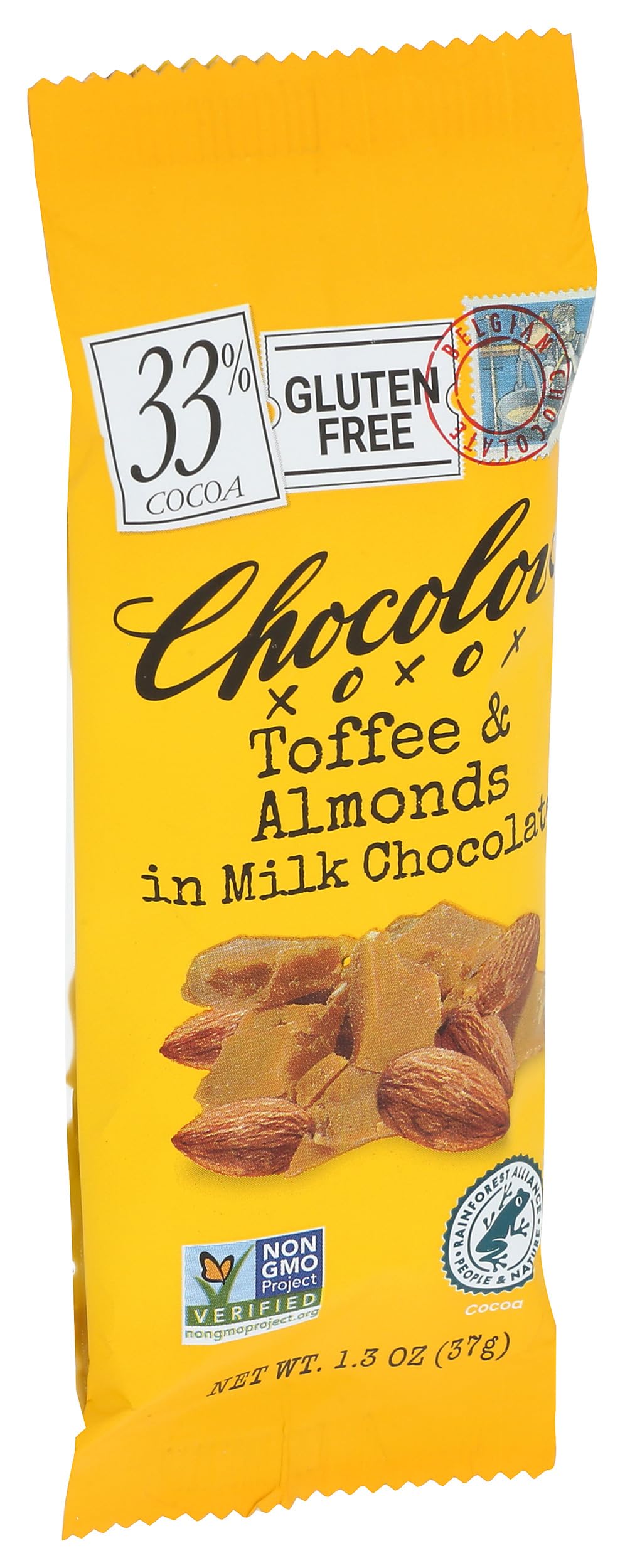 Chocolove mini milk toffee almond bar grocery display for easy snacking