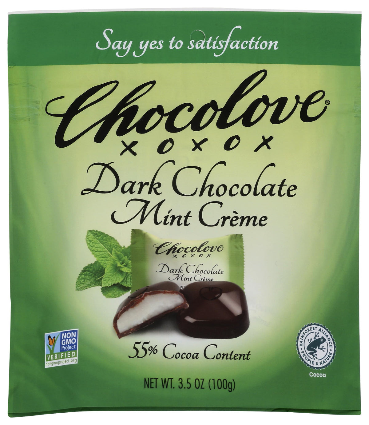 Chocolove Mint Creme Pou bites packaging highlights premium ingredients.