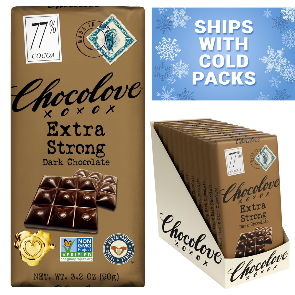Chocolove non GMO chocolate with 77 percent cocoa.