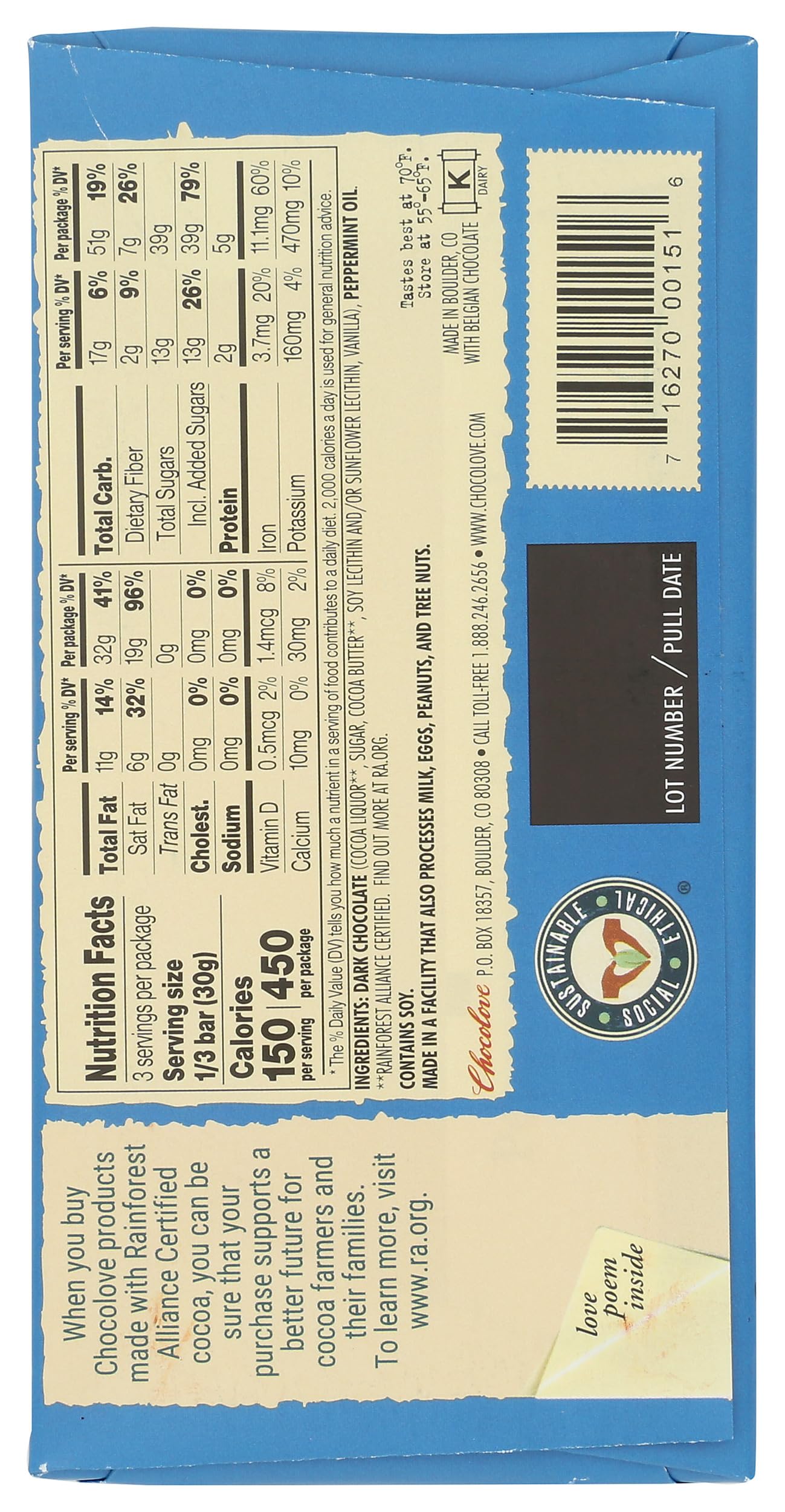 Chocolove Peppermint Dark Chocolate with wrap visible, a premium treat for gifting