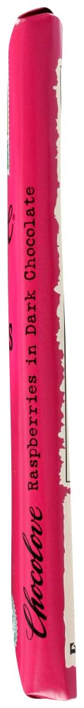 Chocolove raspberries in dark 55% bar on a tasting board