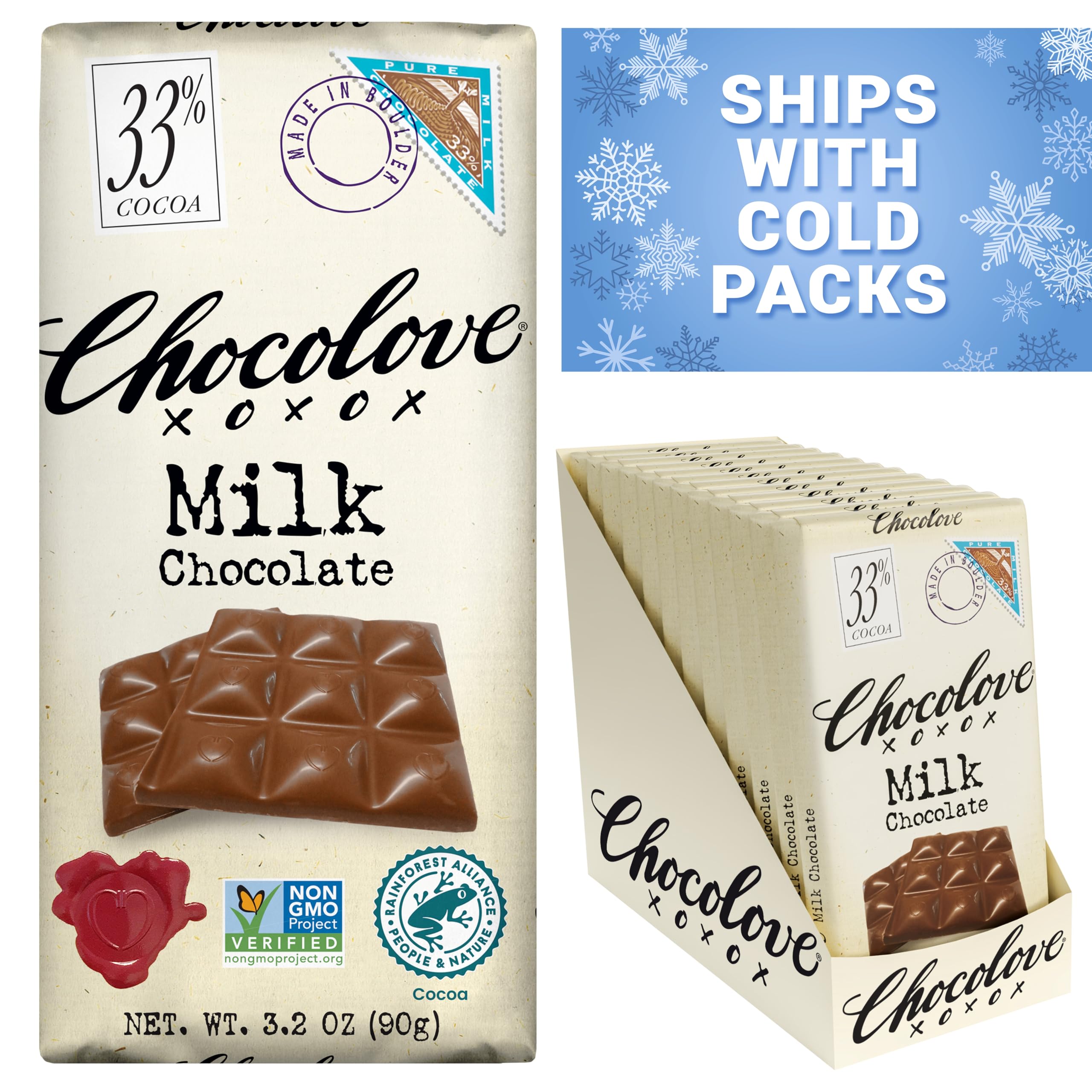 Chocolove summer shipping with insulated packaging and ice packs ensures freshness.