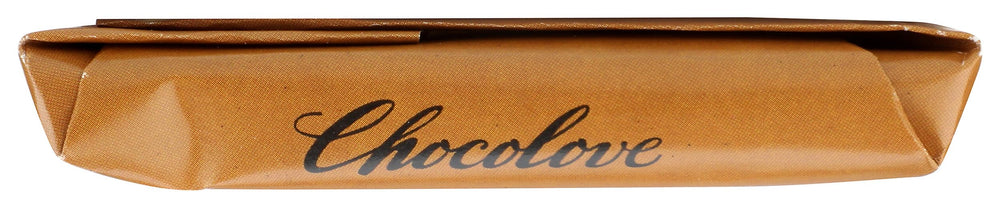 Chocolove XOXO Hazelnuts in Milk Chocolate Bar melt close-up highlights silky chocolate and nut crunch
