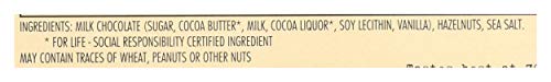 Chocolove XOXO Hazelnuts in Milk Chocolate Bar slice shows smooth melt and nutty bits